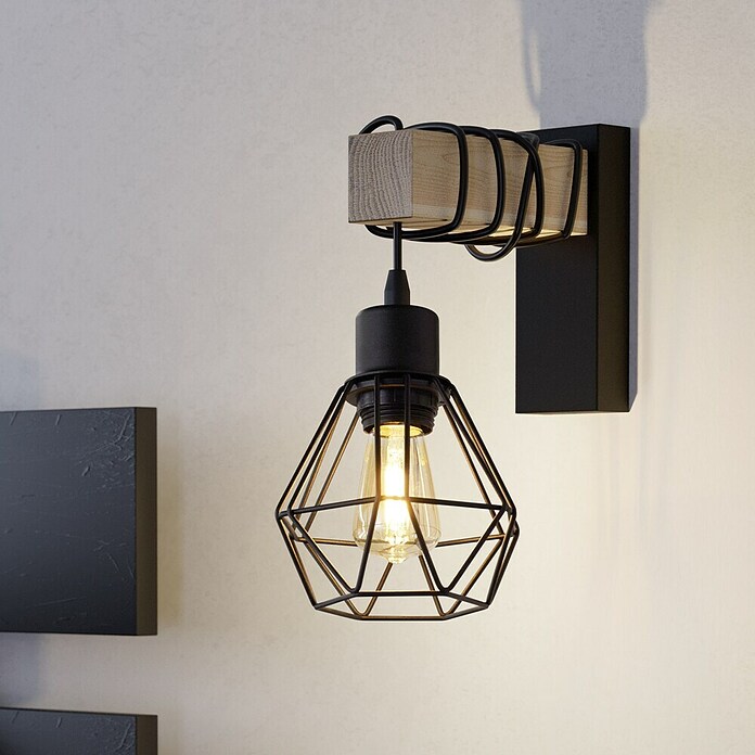 Eglo Townshend 5 Aplique de pared (60 W, Negro/Marrón, E27) | BAUHAUS
