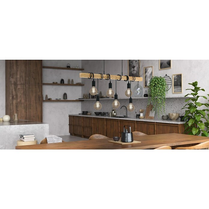 Eglo Townshend Pendelleuchte (360 W, L x B x H: 100 x 10 x 110 cm, Braun/Schwarz, E27, 6 Stk.) | BAUHAUS