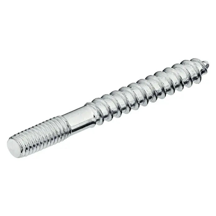 Häfele Perno de doble rosca - Largo: 30 mm, Rosca: M 4, 1 ud. - Primer plano de un tornillo colgante con dos extremos y una rosca, adecuado para diversos propósitos de montaje.