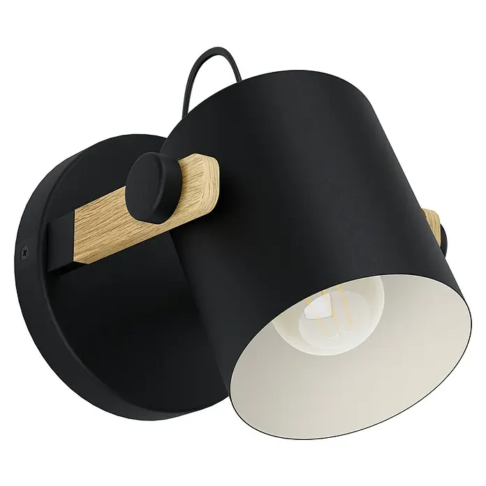 Eglo Hornwood Wandleuchte rund - 28 W, Schwarz, E27 - Moderne Wandleuchte in Schwarz mit Holzakzenten, ideal für stilvolle Innenräume. Sorgt für gerichtetes Licht und ein angenehmes Ambiente.