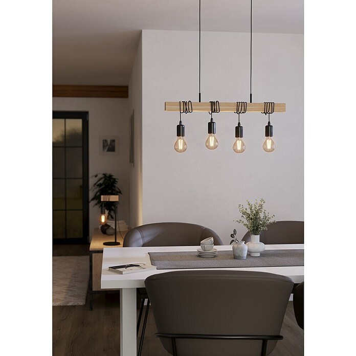 Eglo Townshend Pendelleuchte (240 W, L x B x H: 70 x 10,5 x 110 cm, Braun/Schwarz, E27, 4 Stk.) | BAUHAUS