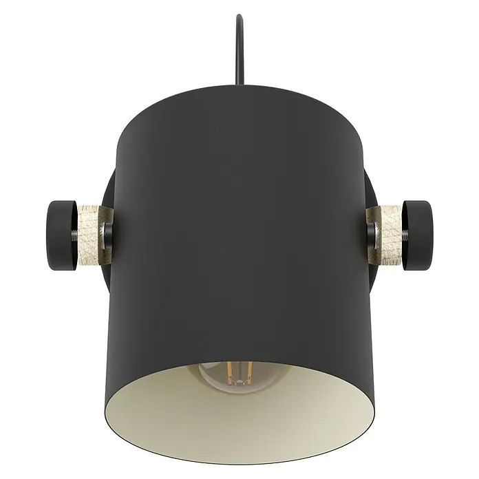 Eglo Hornwood Wandleuchte rund - 28 W, Schwarz, E27 - Stylische schwarze Hängeleuchte mit Holzdetails und warmem Licht, die jedem Raum einen modernen Touch verleiht.