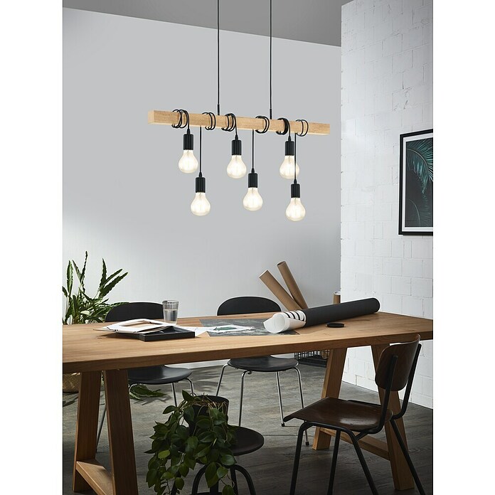 Eglo Townshend Pendelleuchte (360 W, L x B x H: 100 x 10 x 110 cm, Braun/Schwarz, E27, 6 Stk.) | BAUHAUS