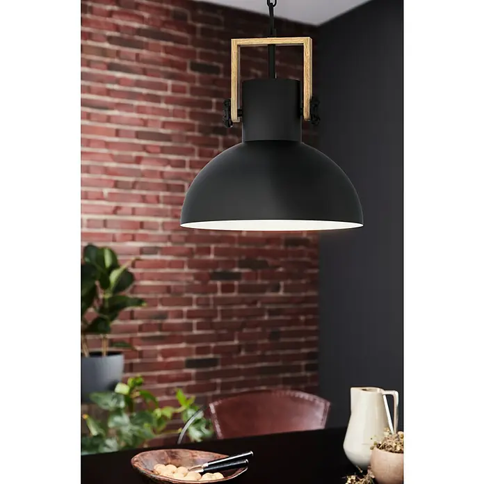 Eglo Lubenham Pendelleuchte - 28 W, Schwarz, E27, 1 Stk. - Elegante schwarze Hängelampe mit Holzdetails. Die Leuchte spendet warmes Licht und ist ein stilvoller Blickfang über jedem Esstisch.