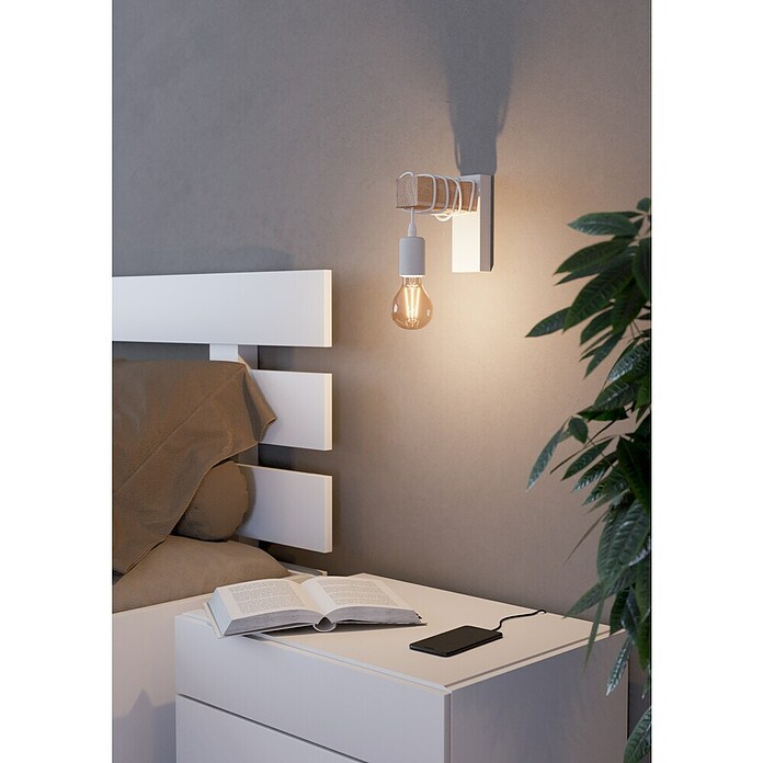 Eglo Townshend Aplique de pared (10 W, L x An x Al: 19 x 6,5 x 21,5 cm, Blanco/Roble, E27) | BAUHAUS