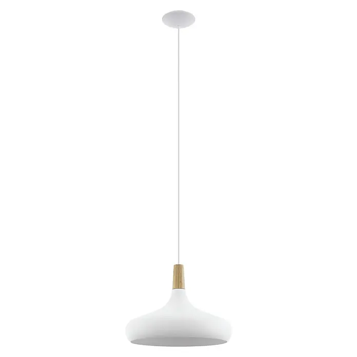 Eglo Pendelleuchte rund Sabinar - 40 W, Ø x H: 40 x 110 cm, Braun/Weiß, E27 - Eine moderne Pendelleuchte in Weiß mit Holzakzent, die Eleganz und schlichtes Design vereint. Ideal für stilvolle Innenräume.