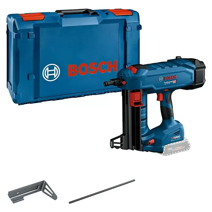 Bosch Professional Akku-Nagler GNB 18V-38 PRO SOLO - 18 V, Ohne Akku, Länge Nagel: 13 mm - 38 mm - Blaue Bosch 18V Akku-Nagelpistole, Koffer und zwei Zubehörteile für den professionellen Einsatz.