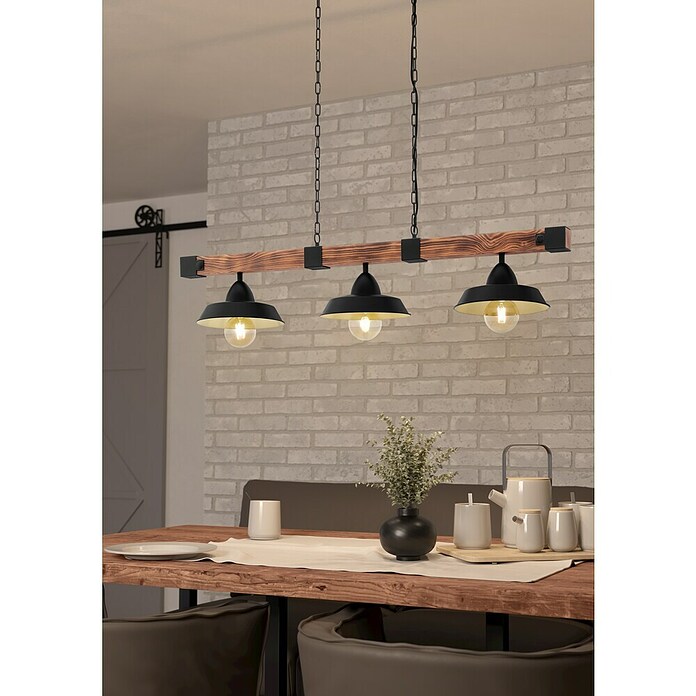 Eglo Pendelleuchte Oldbury (180 W, L x B x H: 118 x 26 x 110 cm, Braun/Schwarz, E27, Anzahl Leuchtmittel: 3 Stk.) | BAUHAUS