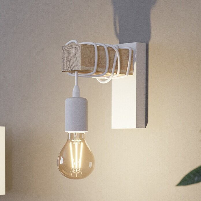 Eglo Townshend Aplique de pared (10 W, L x An x Al: 19 x 6,5 x 21,5 cm, Blanco/Roble, E27) | BAUHAUS
