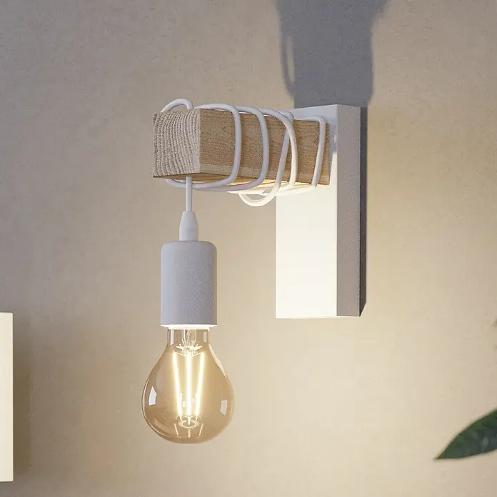 Eglo Townshend Wandleuchte - 10 W, L x B x H: 19 x 6,5 x 21,5 cm, Braun/Weiß, E27 - Elegante Wandleuchte mit Holzelementen und warmem Licht. Die Lampe ist ein echter Hingucker und sorgt für eine gemütliche Atmosphäre.
