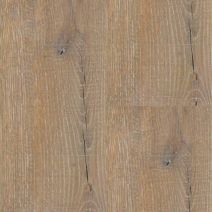 Decolife Designboden Naturestyle Pure - Oak Raw, Landhausdiele, 1.220 x 185 x 9 mm - Hellbraune Holzmaserung mit sichtbaren Astlöchern und Rissen.