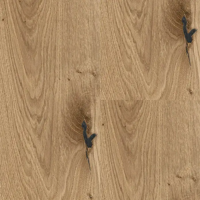 Decolife Designboden Naturestyle Pure - Oak Rustic, Landhausdiele, 1.220 x 185 x 9 mm - Nahaufnahme eines Holztischs mit Ästen, der eine warme und natürliche Textur zeigt.