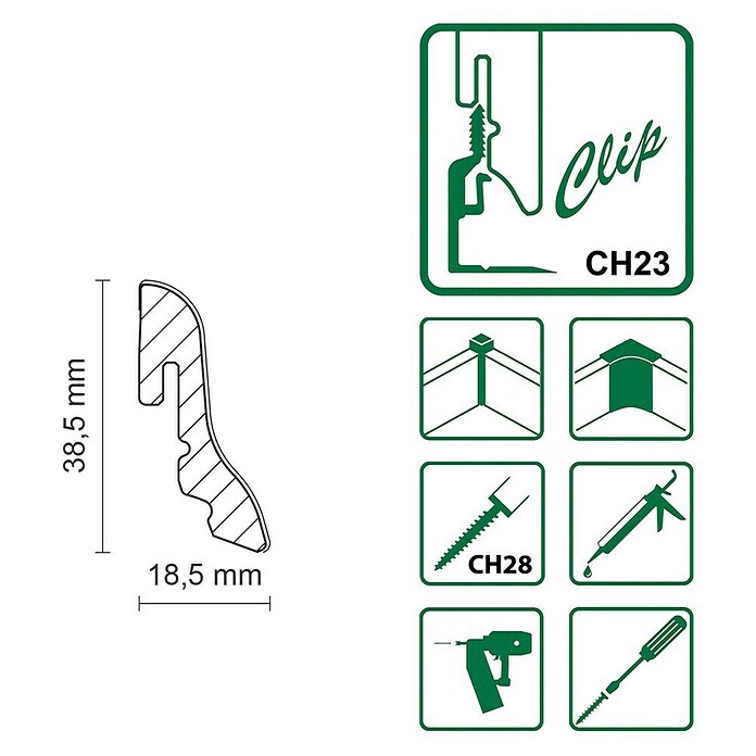 SOCKELLEISTE FU.18L118,5X38,5MM WEISS