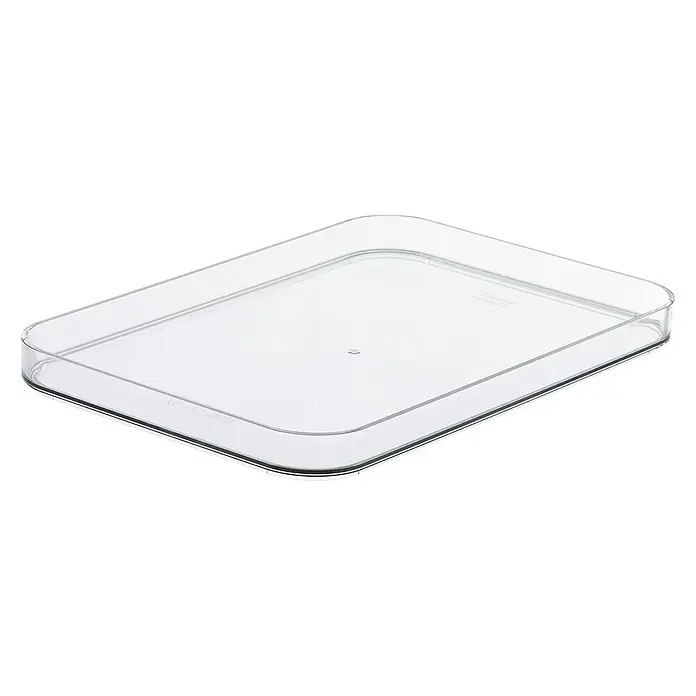 SmartStore Deckel Compact - L x B x H: 29 x 20 x 2,5 cm, Kunststoff, Transparent - Eine durchsichtige, rechteckige Kunststoffschale mit abgerundeten Ecken, ideal zur Aufbewahrung oder Präsentation von Gegenständen.
