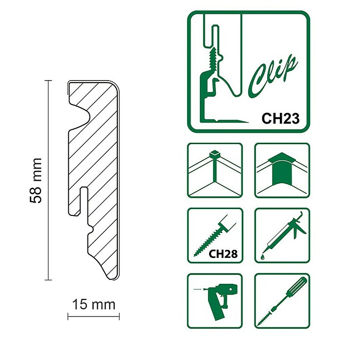 Sockelleiste FU062L (L x B x H: 2 400 x 15 x 58 mm, MDF, Grau RAL7037) | BAUHAUS