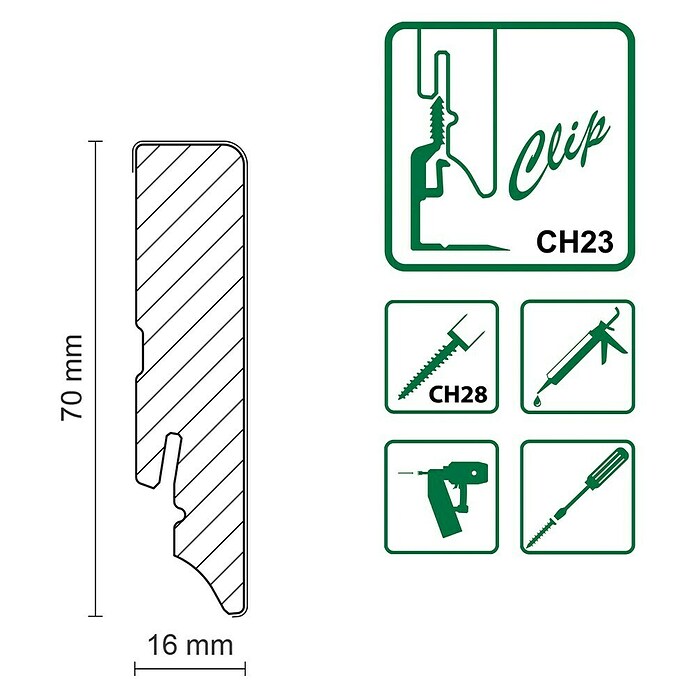 Sockelleiste FU086L (L x B x H: 2 400 x 16 x 70 mm, MDF, Weiß) | BAUHAUS