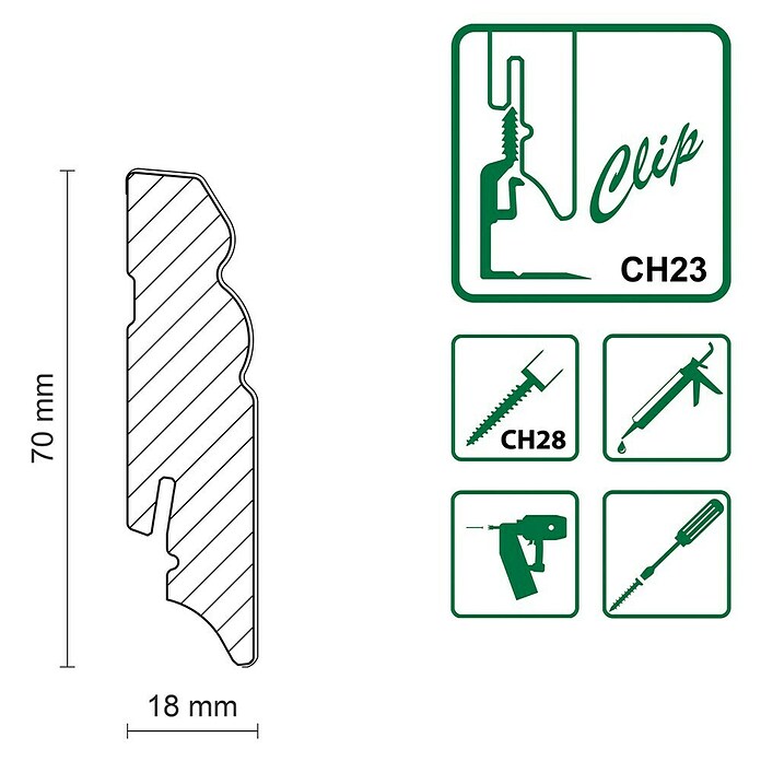 Sockelleiste FU073L (L x B x H: 2 400 x 18 x 70 mm, MDF) | BAUHAUS