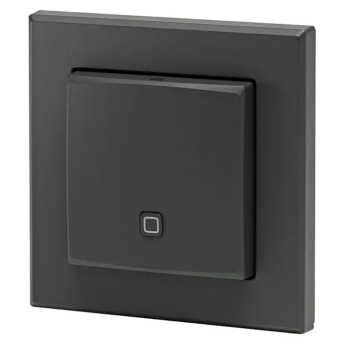 Homematic IP Funk-Temperatursensor HmIP-STH-A - Anthrazit, 20 x 86 x 86 mm, Batteriebetrieben - Schwarzer Touch-Lichtschalter mit rechteckiger Taste und Rahmen für moderne Innenräume.