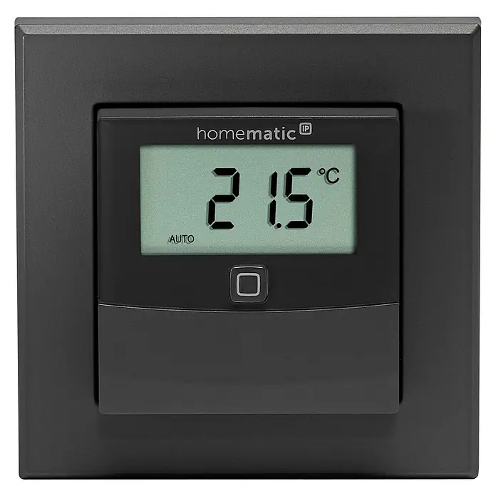 Homematic IP Funk-Temperatursensor HmIP-STHD-A - Anthrazit, L x B x H: 20 x 86 x 86 mm, Batteriebetrieben, IP20 - Wandthermostat von Homematic IP mit Anzeige von 21.5 °C im Automatikmodus. Ideal für smarte Heizungssteuerung und komfortables Raumklima.