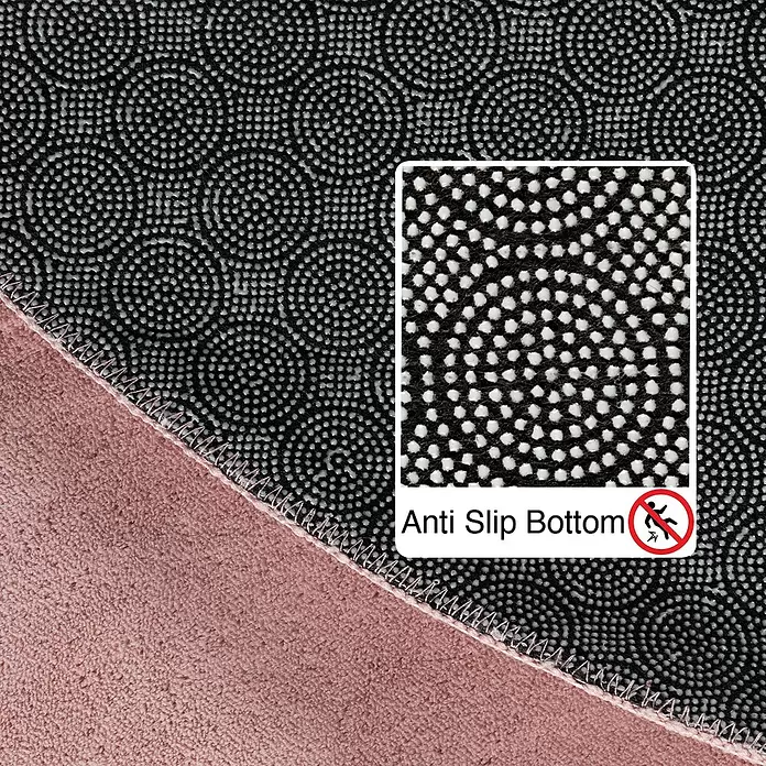 Kurzflorteppich Sky - Rosa, Durchmesser: 160 cm, 100 % Polyester - Rosa Teppich/Matte mit schwarzer Anti-Rutsch-Unterseite und weißen strukturierten Noppen für Halt.