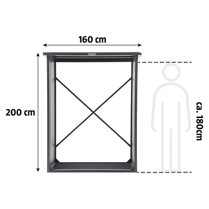 Gardol Kaminholzregal (160 x 90 x 200 cm, Stahl, Anthrazit) | BAUHAUS