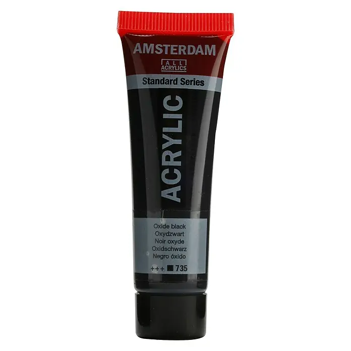 Talens Amsterdam Pintura acrílica Standard - Hierro micáceo negro, 20 ml, Tubo - Un tubo de pintura acrílica Amsterdam Standard Series en negro óxido, ideal para artistas y aficionados.