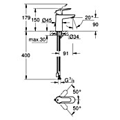 Grohe BauEdge Waschtischarmatur S-Size (Mit versenkbarer Kette, Chrom, Glänzend)