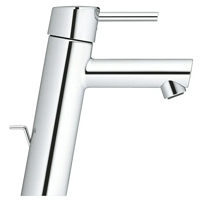 Grohe Concetto Waschtischarmatur M-Size - Mit Zugstange, Chrom, Glänzend - Nahaufnahme einer modernen Chromarmatur, die sich durch schlanke Linien und ein minimalistisches Design auszeichnet.