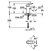 Grohe BauEdge Waschtischarmatur S-Size (Ohne Zugstange, Chrom, Glänzend)