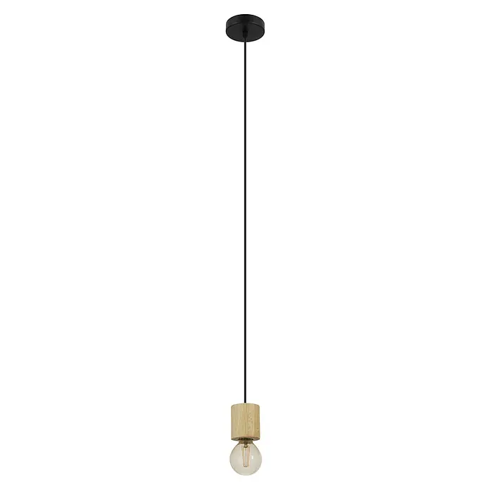 Eglo Pendelleuchte rund Turialdo - 28 W, Ø x H: 10,5 x 110 cm, Schwarz/Braun, E27 - Elegante Pendelleuchte mit schwarzem Gestell, Holzelement und dekorativer Glühbirne. Ideal für moderne Wohnräume.