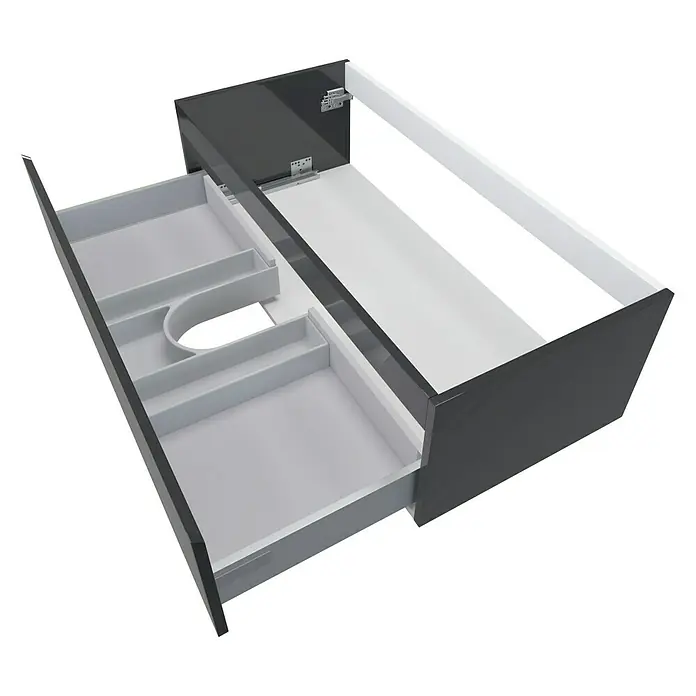 Camargue Espacio Waschtischunterschrank - 100 x 46 x 30 cm, Gama anthrazit glänzend - Offener Badezimmerschrank mit Schubladen. Moderner Unterschrank mit viel Stauraum und praktischer Aufteilung für das Badezimmer.