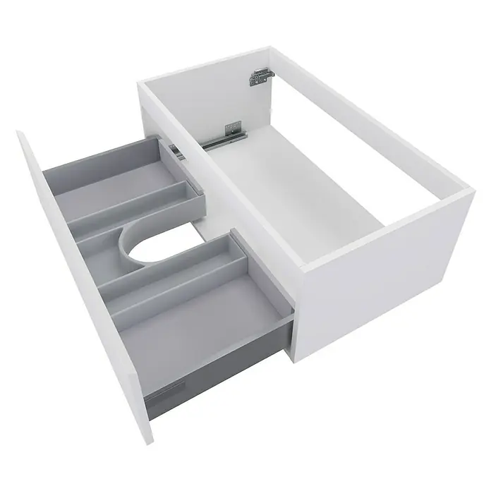 Camargue Espacio Waschtischunterschrank - 80 x 46 x 30 cm, Gama weiß matt - Schubladenelement mit praktischen Fächern für das Badezimmer, modernes Design in Weiß und Grau.