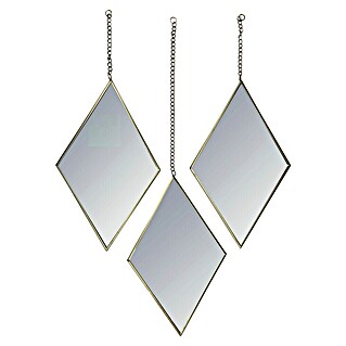 Espejo de pared Diamante Set de 3 uds (17 x 28 cm, Oro)