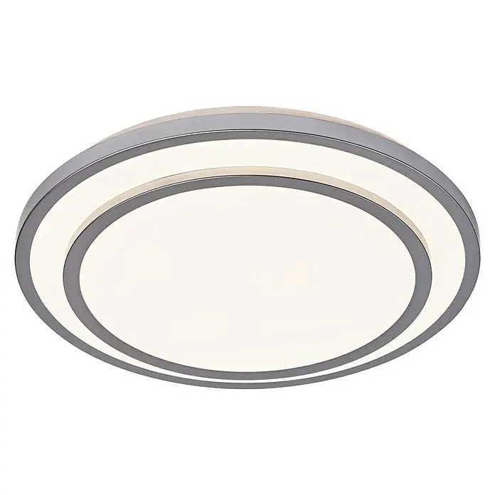 Ledvance Orbis LED-Deckenleuchte rund Berlin - 24 W, Ø x H: 39 x 7,8 cm, Silber, Warmweiß - Nahaufnahme einer modernen, runden LED-Deckenleuchte mit silbernem Rahmen und warmweißem Licht für stilvolle Beleuchtung.