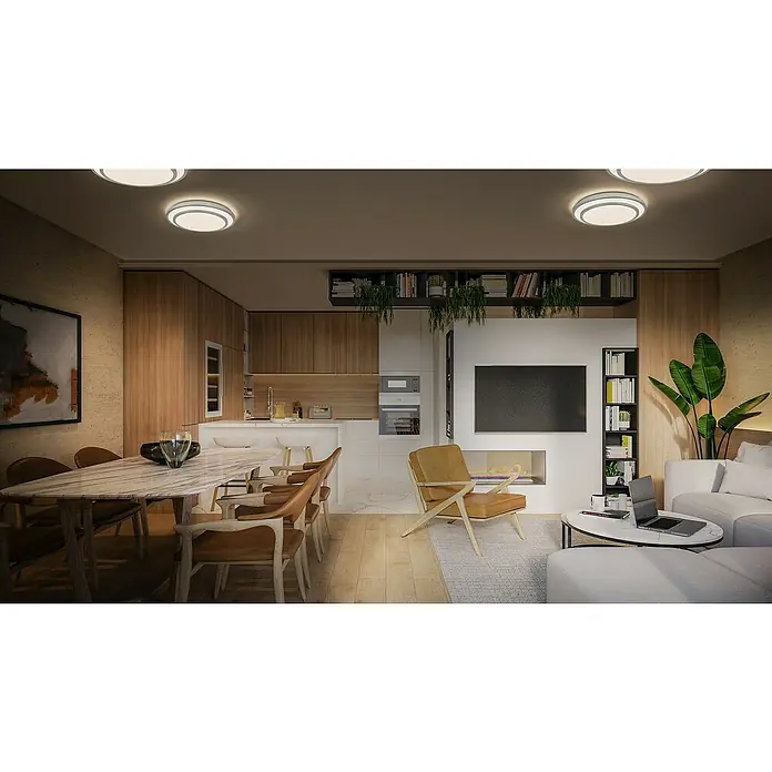 Ledvance Orbis LED-Deckenleuchte rund Berlin - 16 W, Ø x H: 29,3 x 6,5 cm, Silber, Warmweiß - Eine moderne Wohnungseinrichtung mit LED-Deckenleuchten, die für eine helle und stilvolle Beleuchtung des Raumes sorgen.
