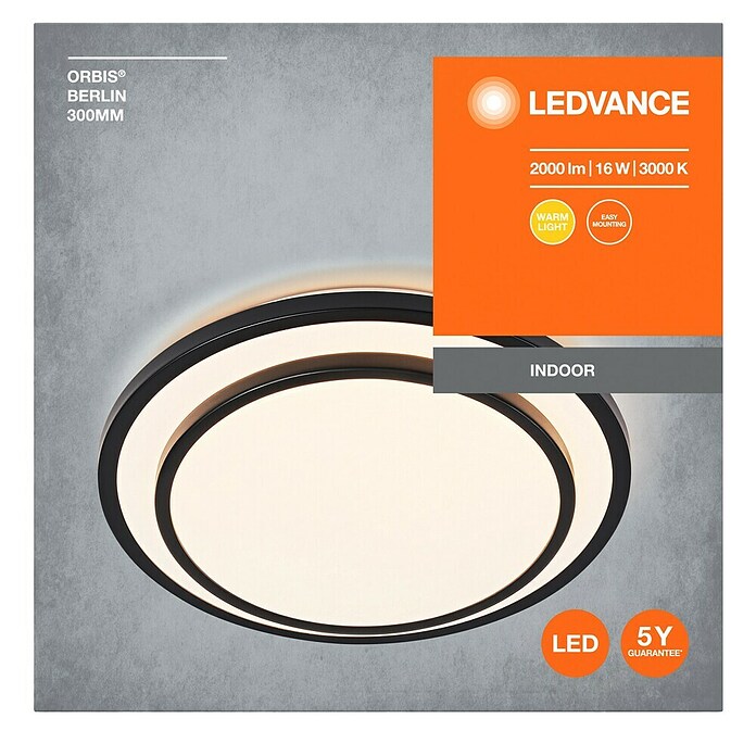 Osram LED-Deckenleuchte rund Berlin (16 W, Ø x H: 29,3 x 6,5 cm, Schwarz, Warmweiß) | BAUHAUS