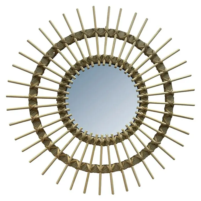 Espejo de pared Sol Bambú - Diámetro: 53 cm, Natural - Elegante espejo de pared con marco de ratán, que añade un toque natural y elegante a cualquier estancia.