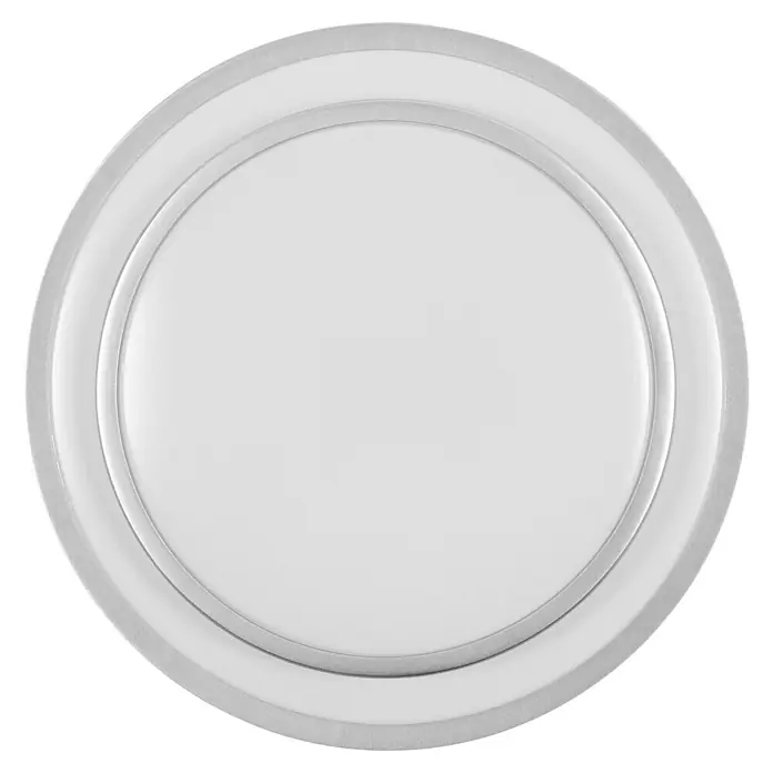 Ledvance Orbis LED-Deckenleuchte rund Berlin - 16 W, Ø x H: 29,3 x 6,5 cm, Silber, Warmweiß - Nahaufnahme einer runden, weißen Deckenleuchte mit silbernen Akzenten, die ein modernes und minimalistisches Design zeigt.