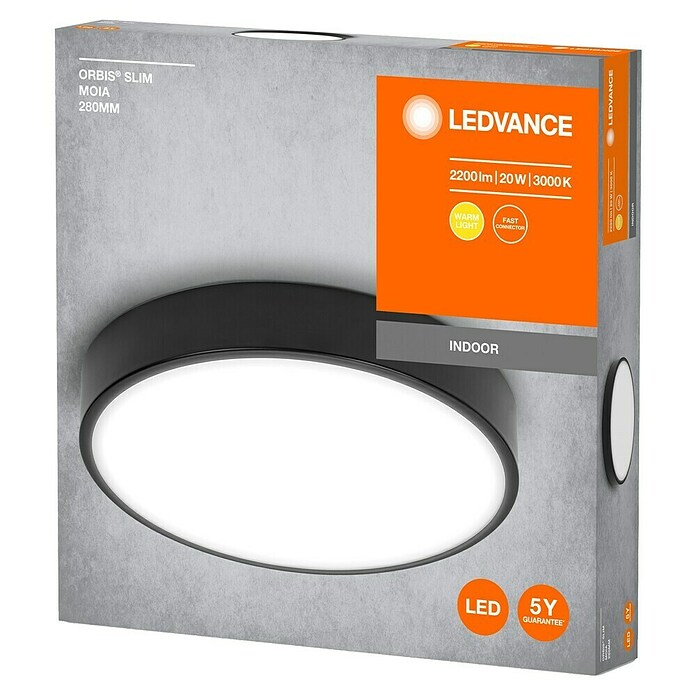 Ledvance Orbis Led-plafondlamp, rond Slim Moia (20 W, Ø x h: 28 x 4 cm, Zwart, Warm wit) | BAUHAUS