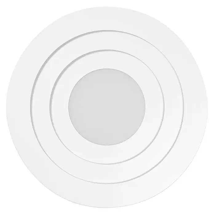 Ledvance LED-Deckenleuchte rund - 42 W, Ø x H: 50,5 x 6 cm, Weiß, Warmweiß - Das Bild zeigt eine moderne, weiße Deckenleuchte mit konzentrischen Kreisen und einem zentralen, runden Lichtelement.