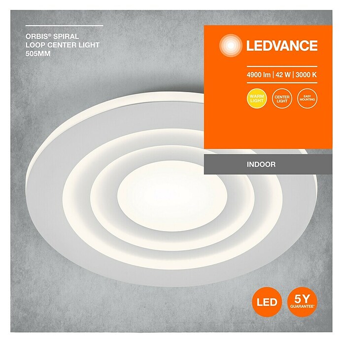 Ledvance Led-plafondlamp, rond (42 W, Ø x h: 50,5 x 6 cm, Wit, Warm wit) | BAUHAUS