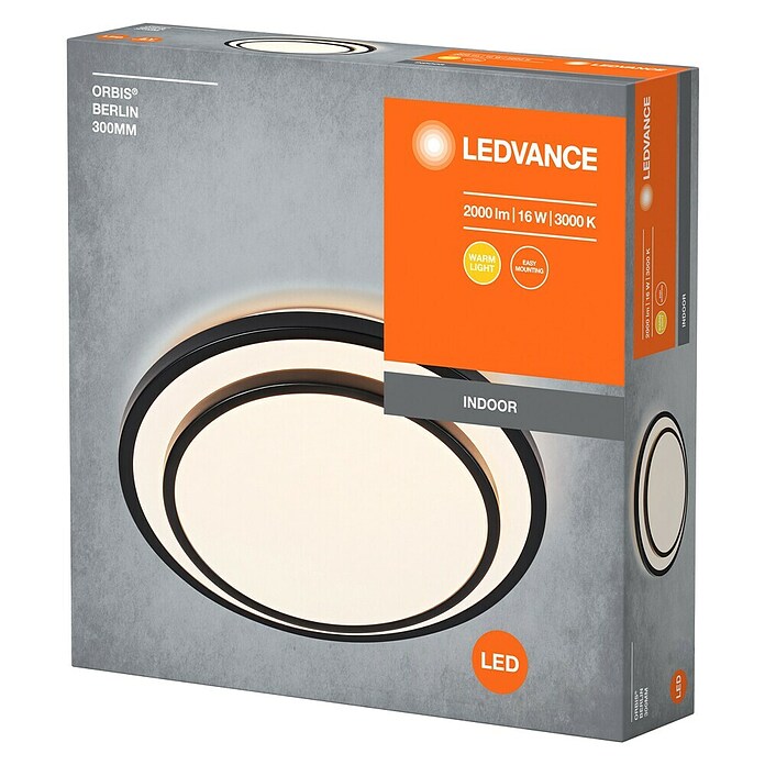 Osram Led-plafondlamp, rond Berlin (16 W, Ø x h: 29,3 x 6,5 cm, Zwart, Warm wit) | BAUHAUS