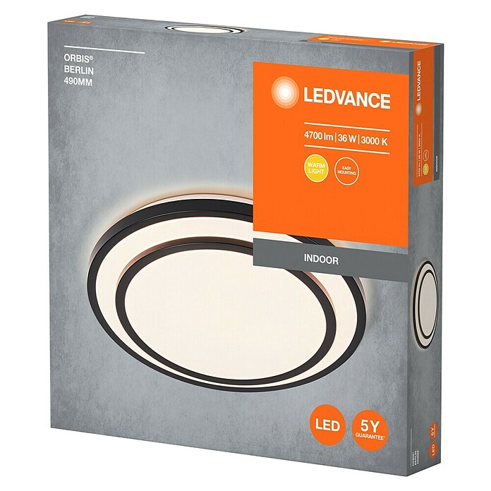 Ledvance Orbis Led-plafondlamp, rond Berlin (36 W, Ø x h: 49,2 x 8 cm, Zwart, Warm wit) | BAUHAUS
