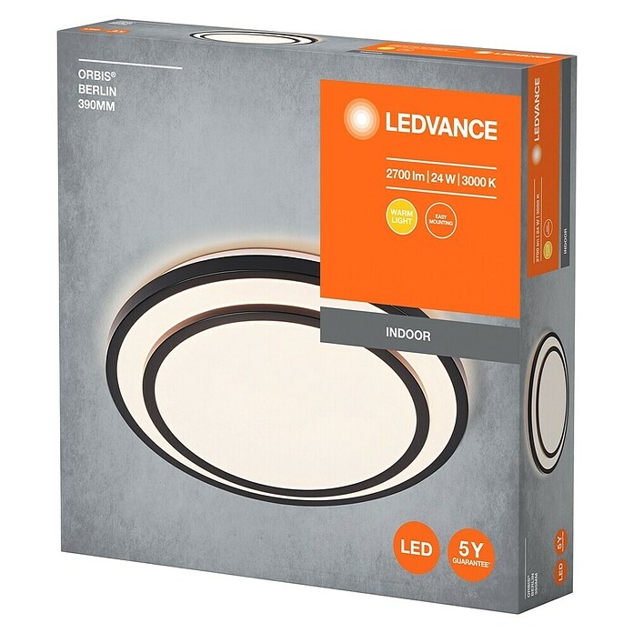 Osram LED-Deckenleuchte rund Berlin (24 W, Ø x H: 39 x 7,8 cm, Schwarz, Warmweiß) | BAUHAUS