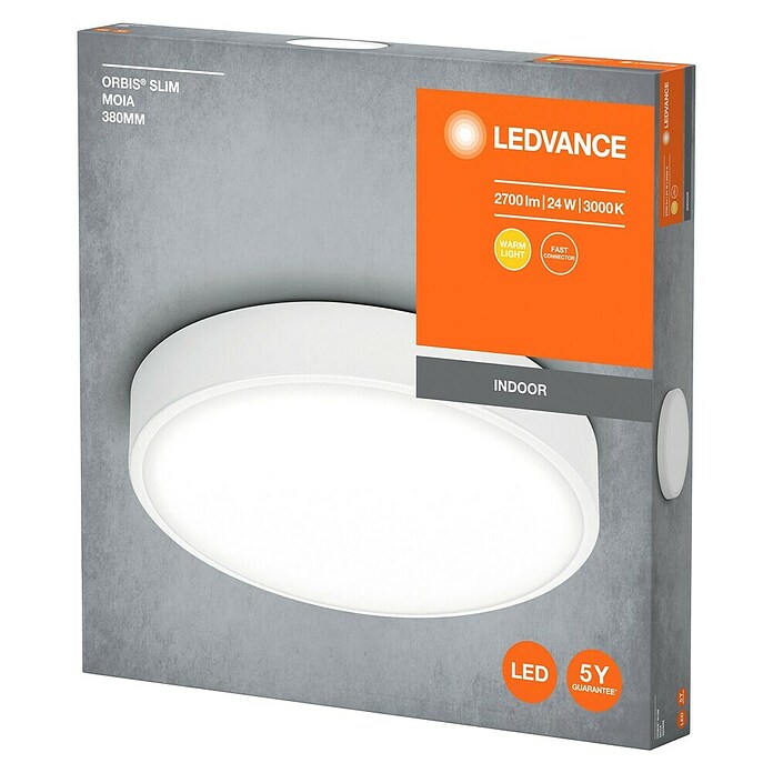Ledvance Orbis Led-plafondlamp, rond Slim Moia (24 W, Ø x h: 38 x 4 cm, Wit, Warm wit) | BAUHAUS