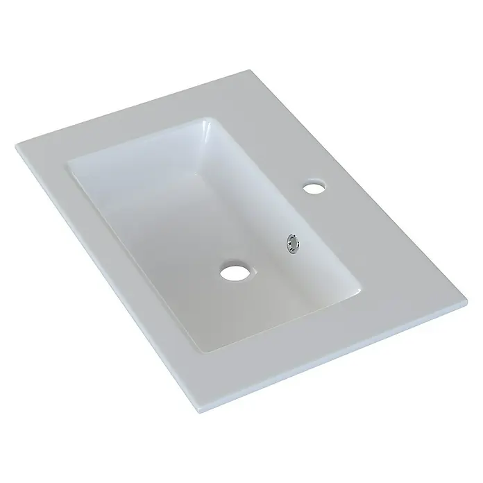 Camargue Espacio Einbauwaschbecken Flex - 60 x 40 cm, Weiß - Einbauwaschtisch aus Keramik mit rechteckigem Becken, Hahnloch und Überlauf für das Badezimmer. Zeitloses Design für moderne Bäder.