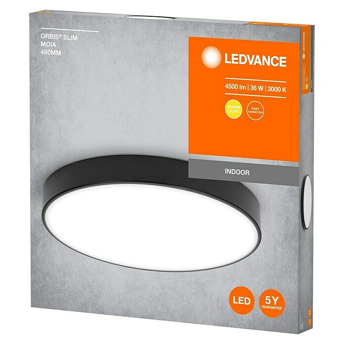 Ledvance Orbis Led-plafondlamp, rond Slim Moia (36 W, Ø x h: 48 x 5 cm, Zwart, Warm wit) | BAUHAUS