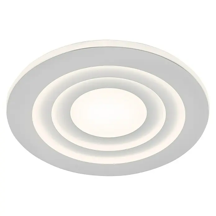 Ledvance LED-Deckenleuchte rund - 42 W, Ø x H: 50,5 x 6 cm, Weiß, Warmweiß - Bild einer runden, weißen LED-Deckenleuchte mit einem modernen, konzentrischen Design, das eine sanfte und gleichmäßige Ausleuchtung bietet.