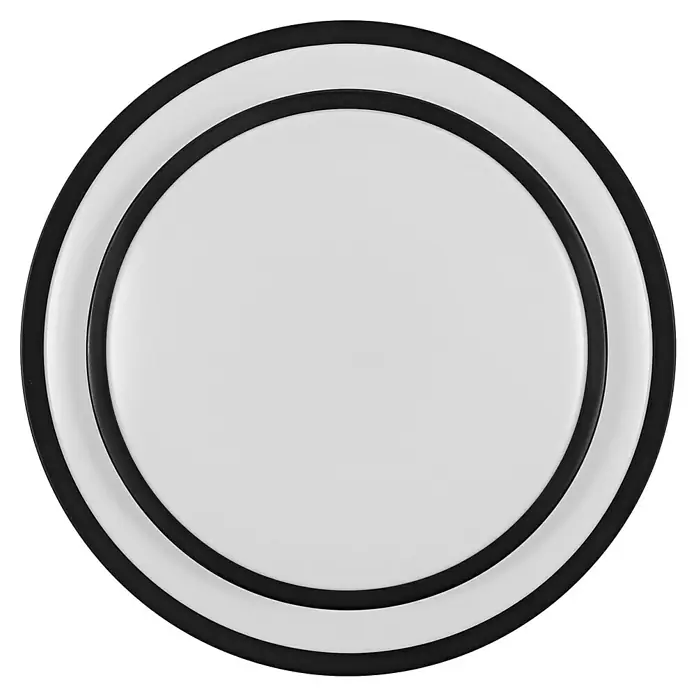 Osram LED-Deckenleuchte rund Berlin - 16 W, Ø x H: 29,3 x 6,5 cm, Schwarz, Warmweiß - Ein runder, weißer Lampenschirm mit schwarzen Rändern, der ein minimalistisches und modernes Design aufweist. Ideal für stilvolle Beleuchtung.