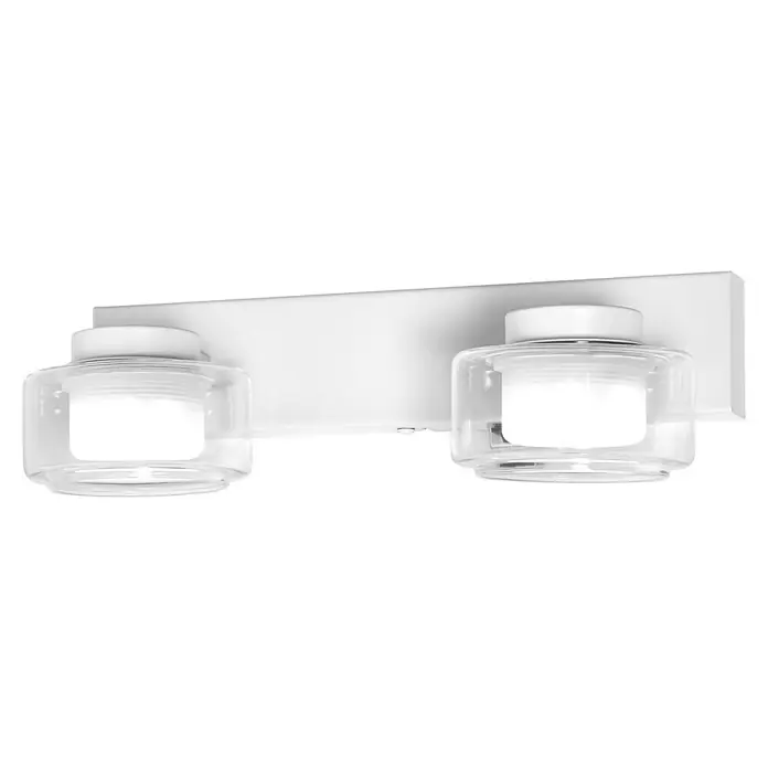 Ledvance Orbis LED-Wandleuchte Flame - 11 W, L x B x H: 30 x 13 x 9 cm, Weiß, Warmweiß, 2 Stk. - Elegante, moderne Badezimmerleuchte mit zwei klaren Glasschirmen und einer weißen Halterung für eine stilvolle Beleuchtung.